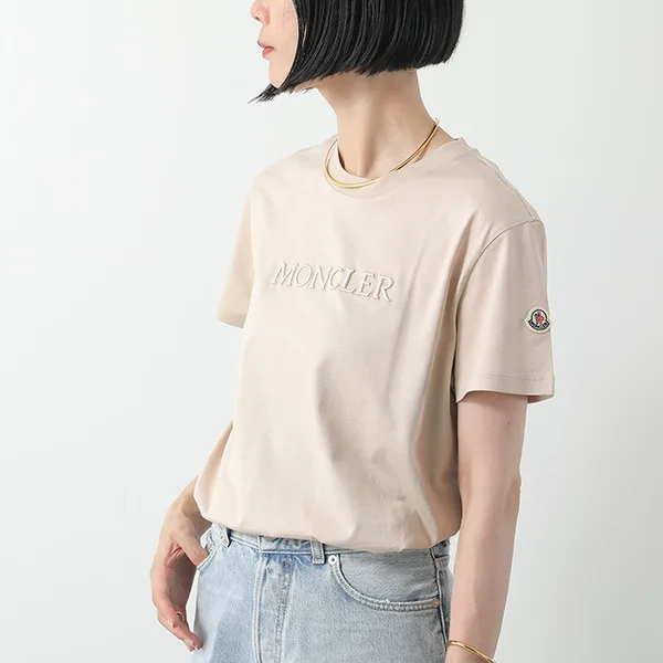 モンクレール 半袖 Tシャツ 8C00008 89AUO レディース コットン クルーネック 刺繍ロゴ レギュラーフィット