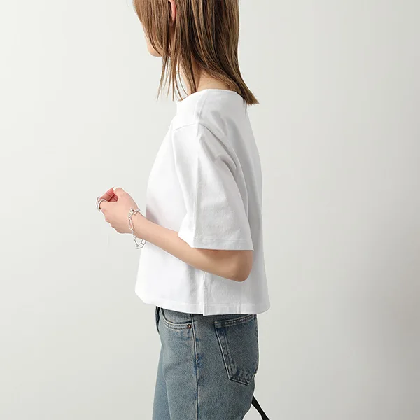 プラダ 半袖 Tシャツ 3546 B14LQ レディース カットソー ボートネック ロゴ ショート丈 コットン F0009/BIANCO