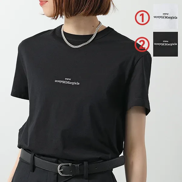 メゾンマルジェラ Tシャツ S30GC0701 S22816 レディース ディストーテッド 刺繍ロゴ 半袖 カットソー クルーネック 丸首 カラー3色