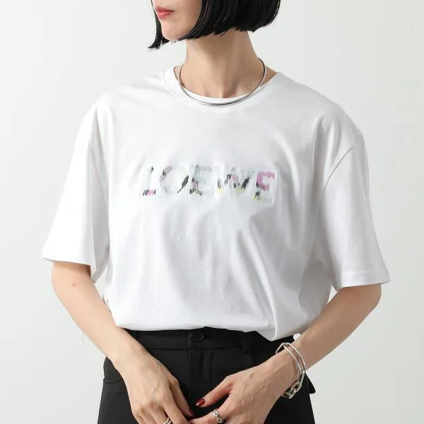 ロエベ 半袖 Tシャツ H526Y22XCM レディース ロゴ刺繍 クルーネック カットソー コットン