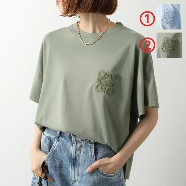 ロエベ Tシャツ S616Y22X81 レディース 半袖 カットソー コットン アナグラム刺繍 クルーネック カラー2色