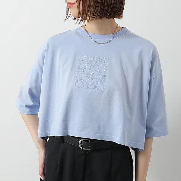 ロエベ Tシャツ S359Y22X84 レディース 半袖 カットソー クロップド丈 アナグラム ロゴT 刺繍 コットン クルーネック カラー3色