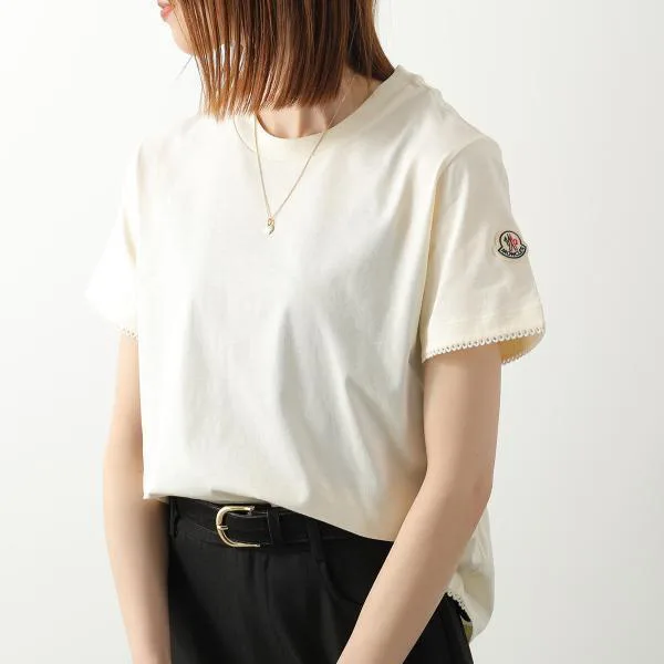 モンクレール Tシャツ MAGLIA MANICA CORTA TG 8C00027 89AUO レディース フリル ロゴパッチ カットソー コットン クルーネック 半袖