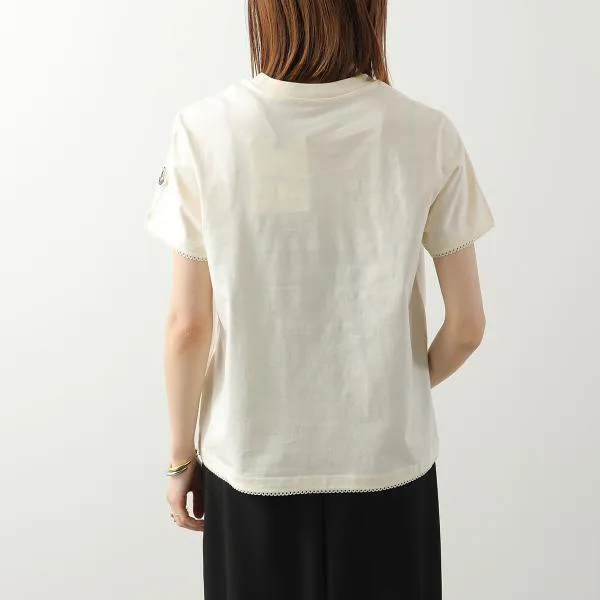 モンクレール Tシャツ MAGLIA MANICA CORTA TG 8C00027 89AUO レディース フリル ロゴパッチ カットソー コットン クルーネック 半袖