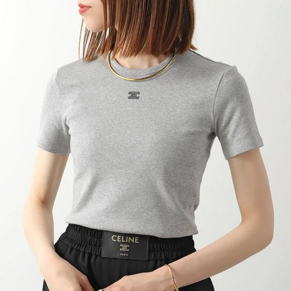 セリーヌ Tシャツ RX0M43O24.09MB レディース トリオンフ 刺繍 ロゴ クルーネック カットソー 半袖 グレー