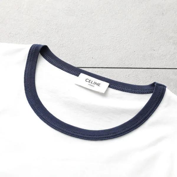 セリーヌ Tシャツ 2X94M671Q.01MA レディース 半袖 クルーネック カットソー トリオンフ刺繍 胸ポケット コットン オフホワイト他