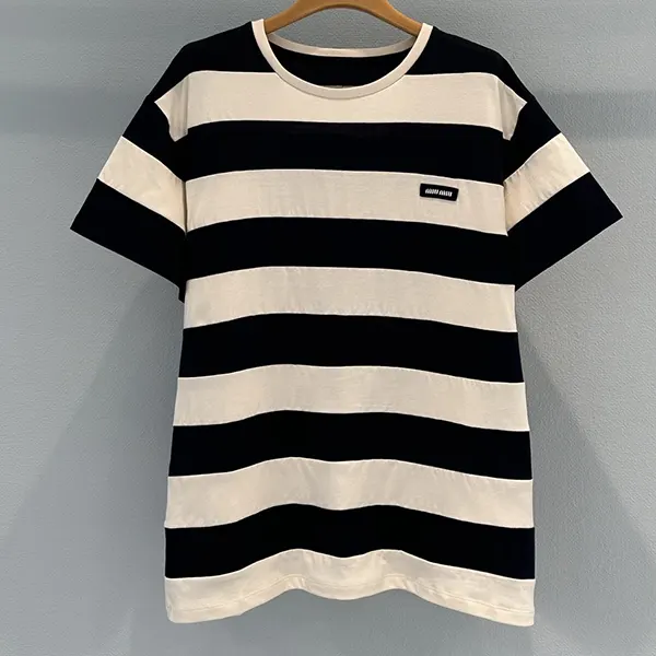 プレゼント最適 ミュウミュウ ボーダー ジャージー Tシャツ コピー ロゴ myj18811