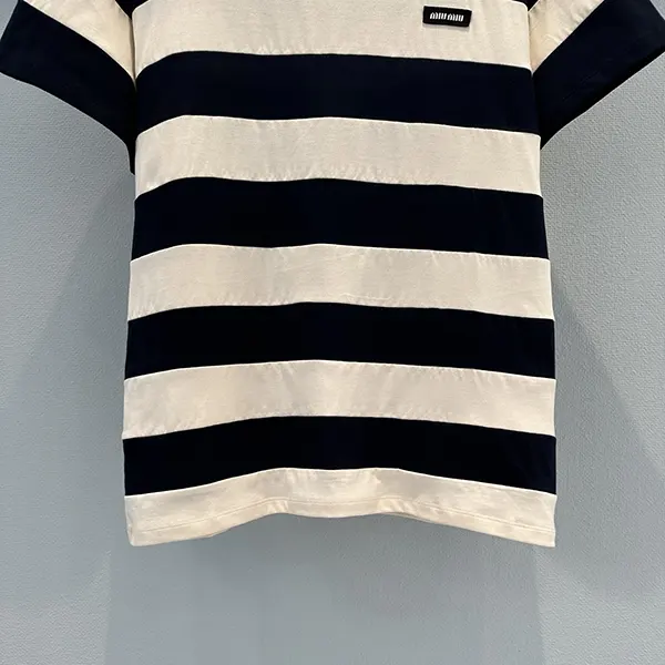 プレゼント最適 ミュウミュウ ボーダー ジャージー Tシャツ コピー ロゴ myj18811