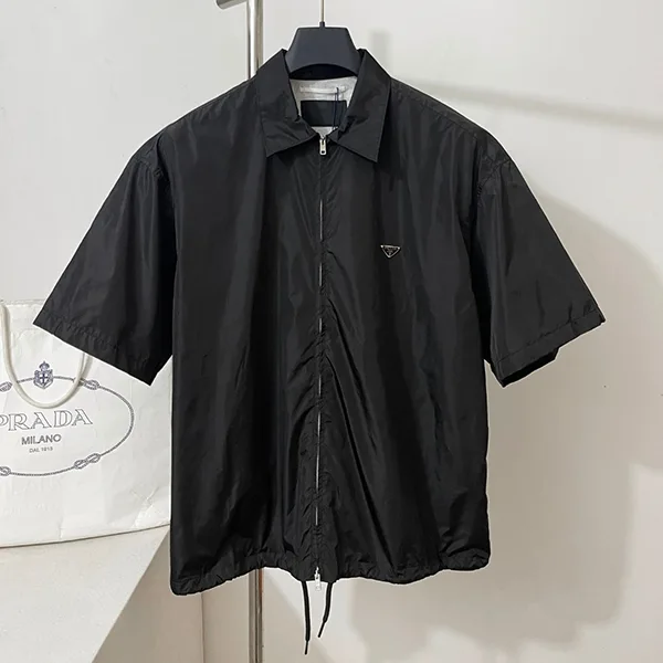 プラダ◆Re-Nylon 半袖 ジップアップシャツ メタルロゴ