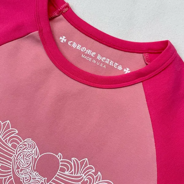 クロムハーツ ピンクバイン柄クロップドベビーシャツTシャツ