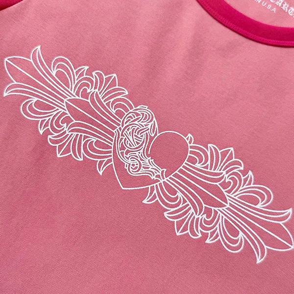 クロムハーツ ピンクバイン柄クロップドベビーシャツTシャツ