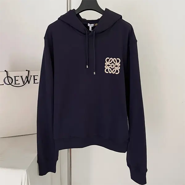 ロエベ アナグラム刺繍 コットンフーディー パーカー スーパーコピー ネイビー