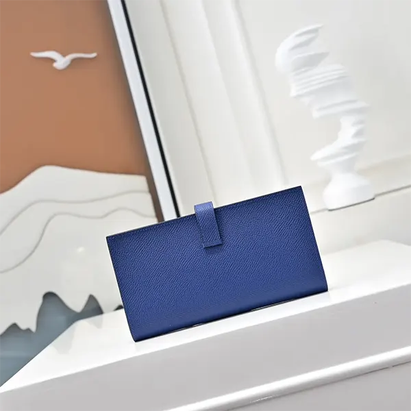 【上品なブルー系】エルメス スーパーコピー ベアンロングウォレット シルバー金具