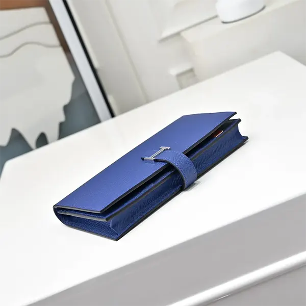 【上品なブルー系】エルメス スーパーコピー ベアンロングウォレット シルバー金具