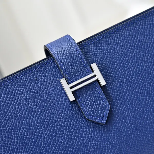 【上品なブルー系】エルメス スーパーコピー ベアンロングウォレット シルバー金具