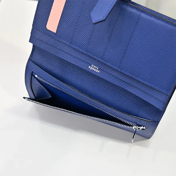 【上品なブルー系】エルメス スーパーコピー ベアンロングウォレット シルバー金具