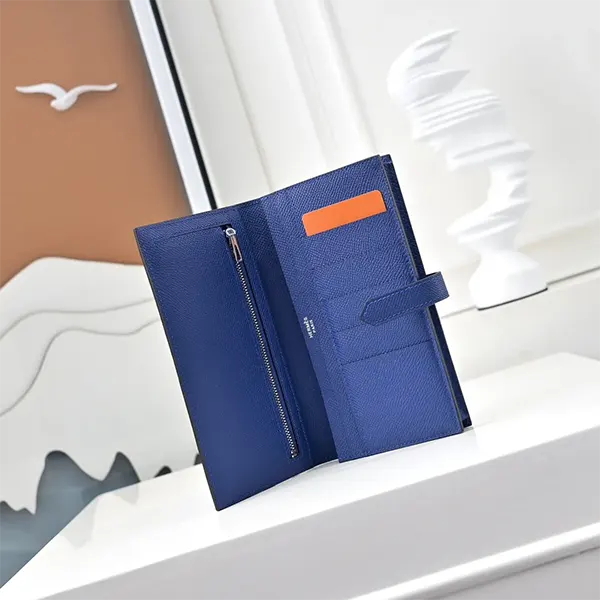 【上品なブルー系】エルメス スーパーコピー ベアンロングウォレット シルバー金具