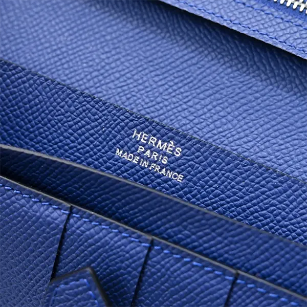 【上品なブルー系】エルメス スーパーコピー ベアンロングウォレット シルバー金具